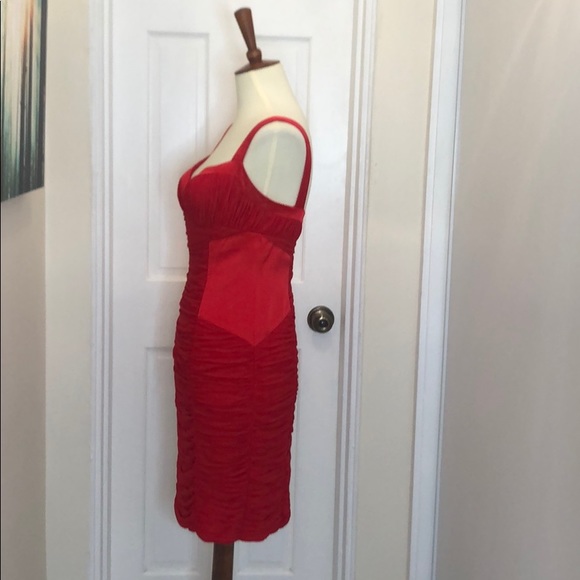 Aidan Mattox nite line red ruched dress - Picture 3 of 7